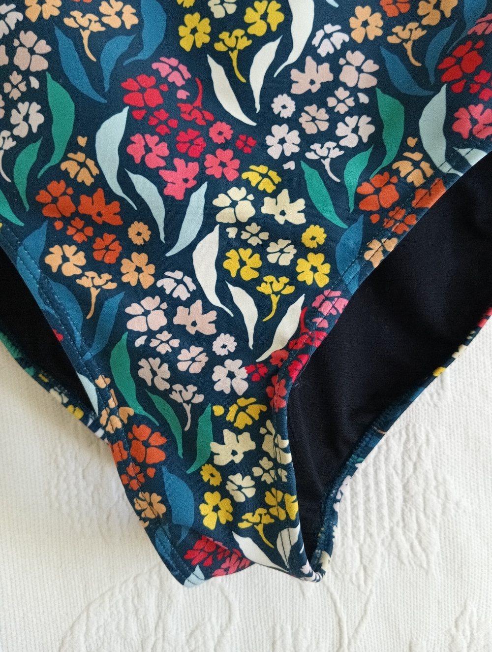 Albion Navy Floral One-Piece Swimsuit Molded Cups Cute Cottagecore Full Coverage - Picture 7 of 11